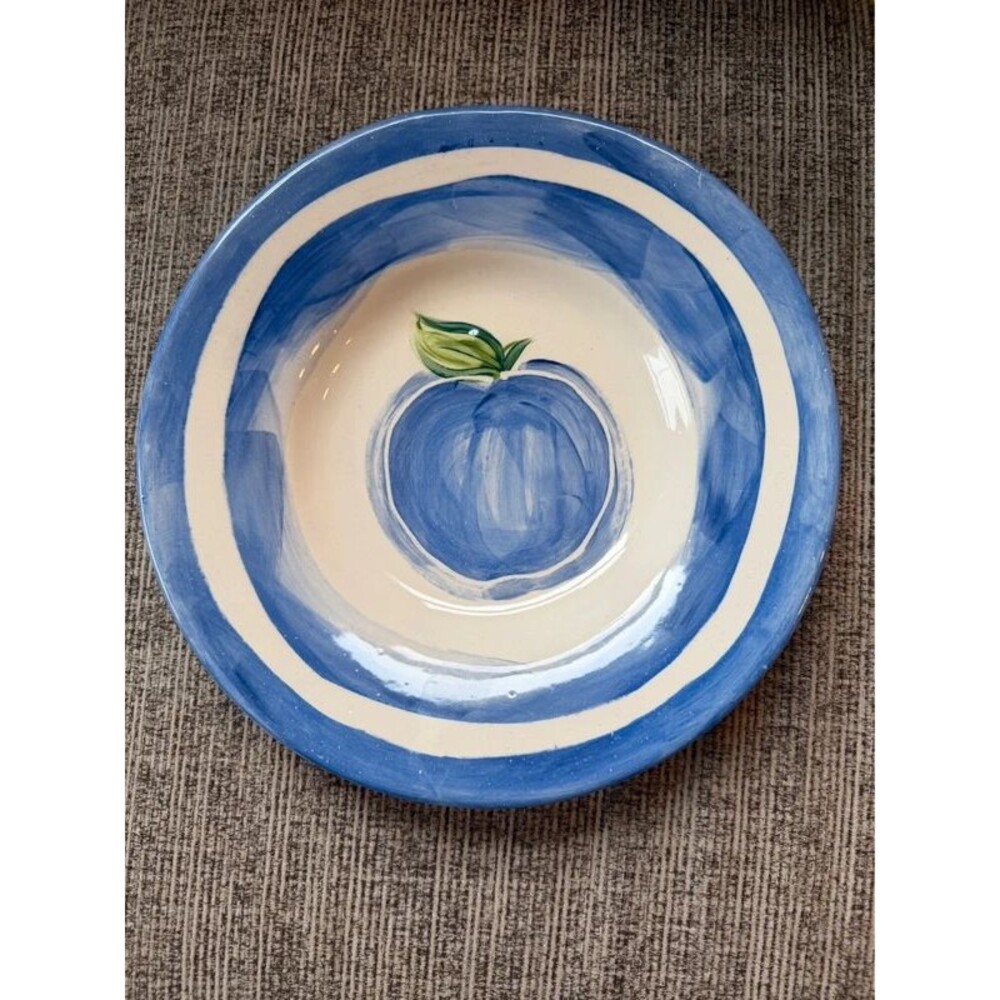 Pottery barn 10” Apple bowl blue